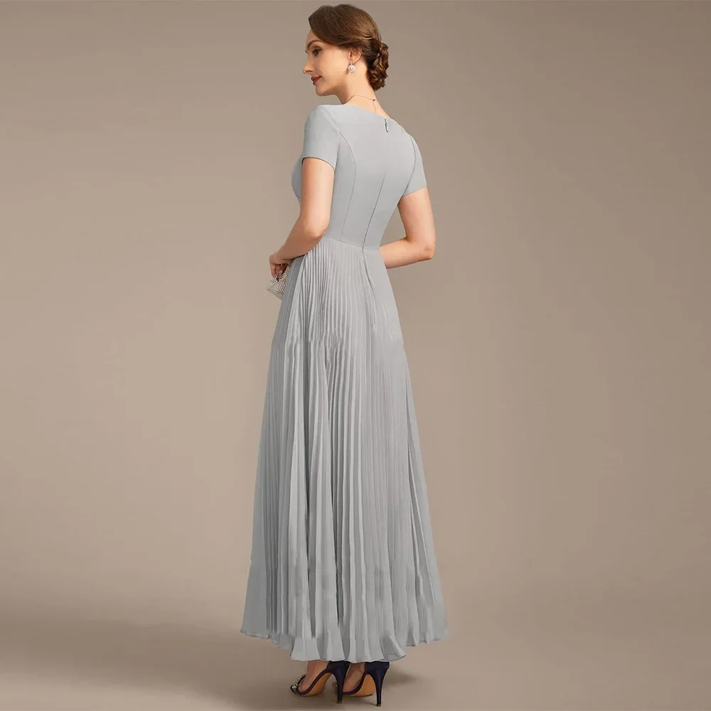 Elegant Mother of The Bride Dresses with 2024 A-line V-Neck Wedding Guest Dresses Pleated Ankle-Length Evening Gowns for Women