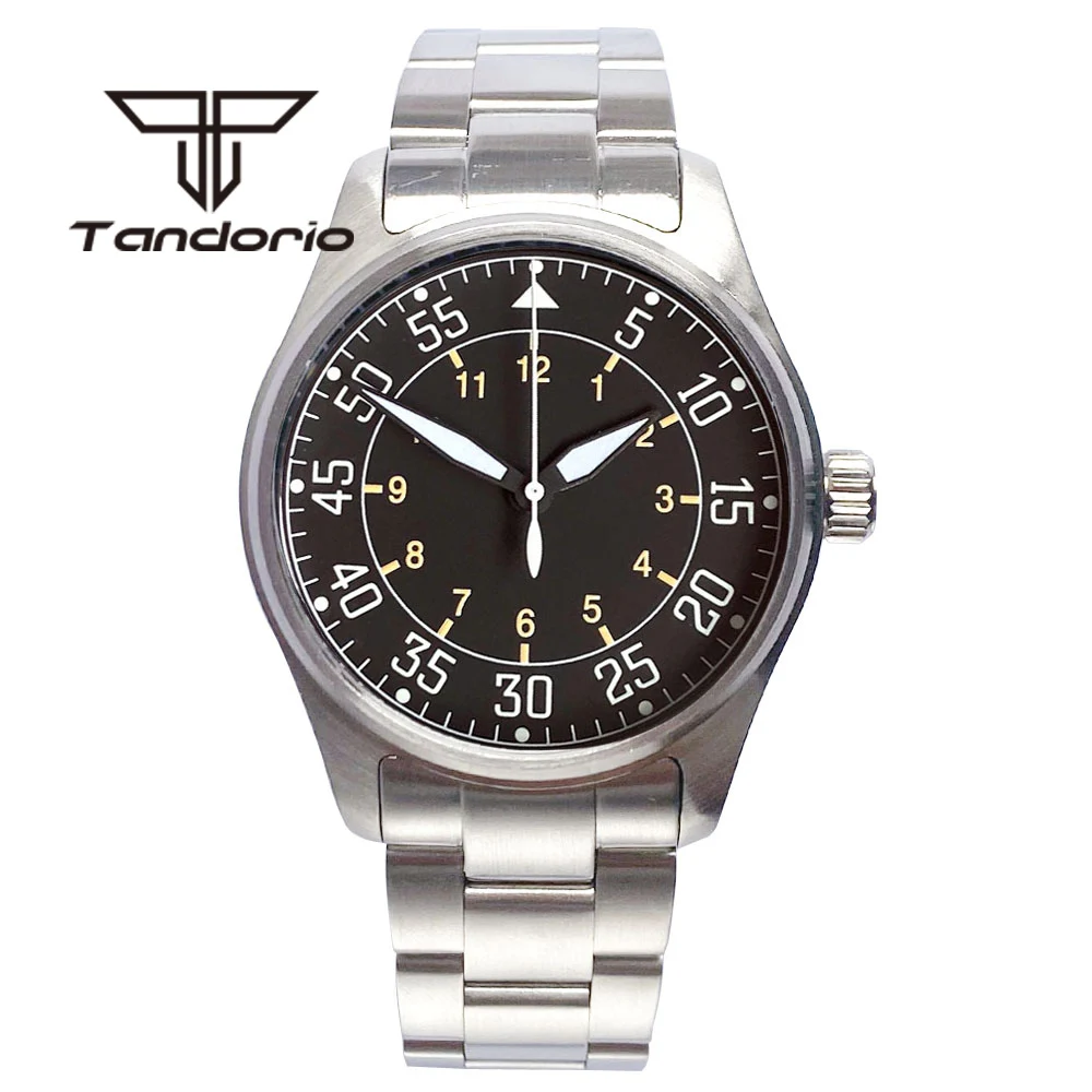 Tandorio 200M NH35A PT5000 39mm Automatische Dive Pilot Uhren für Männer Stahl Armband Sapphire Glas Schraube Krone Grün leucht