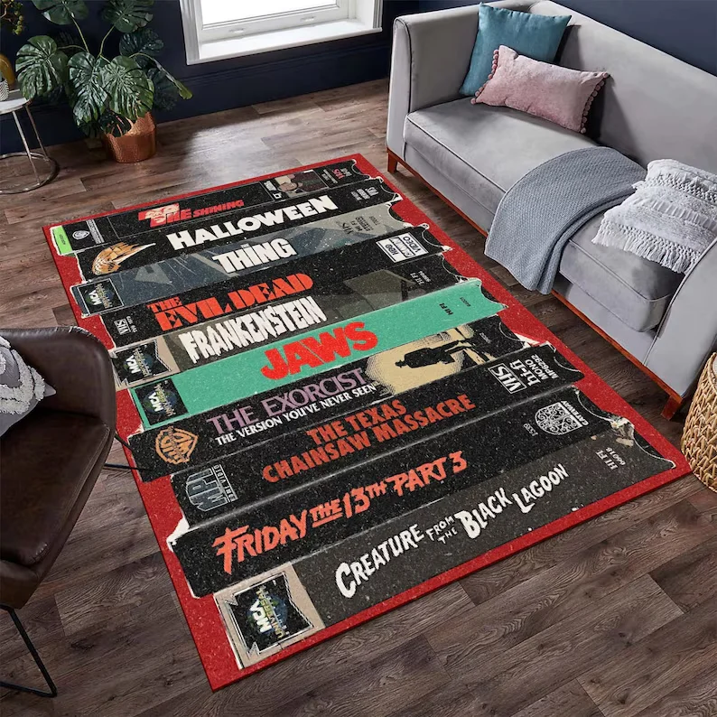 Tapete Clássico de Filme de Terror: Tapete de Chão com Design de Filmes de Terror para Decoração de Casa, Sala de Estar, Quarto e Sala de Mídia