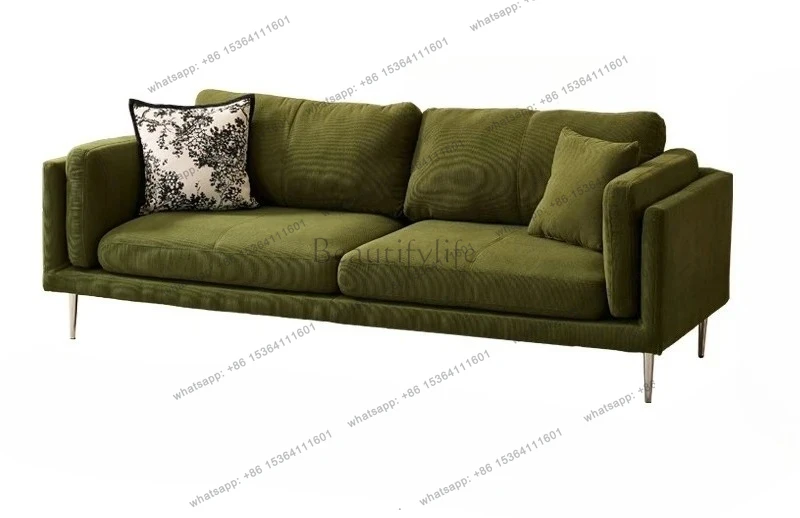 Nordic fabric sofa light luxury simple small apartment living room retro green corduroy straight sofa