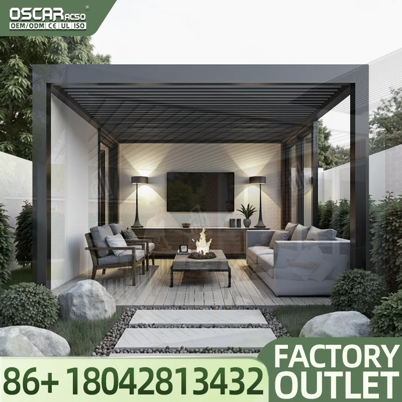 Adjustable Aluminum Louvered  Custom 3x3 3x4 4x4 Outdoor Garden Patio Deck Backyard Weatherproof Modern Gazebo Canopy Shelter Eu