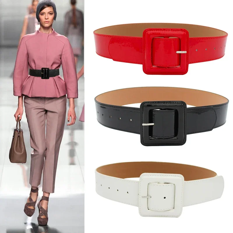 AAA137Designer Für Frauen Hohe Qualität Patent Leder Weibliche Gürtel Schwarz Korsett Gürtel 5cm Bund Rot Weiß Quadratischen Mund mode – Detail 1