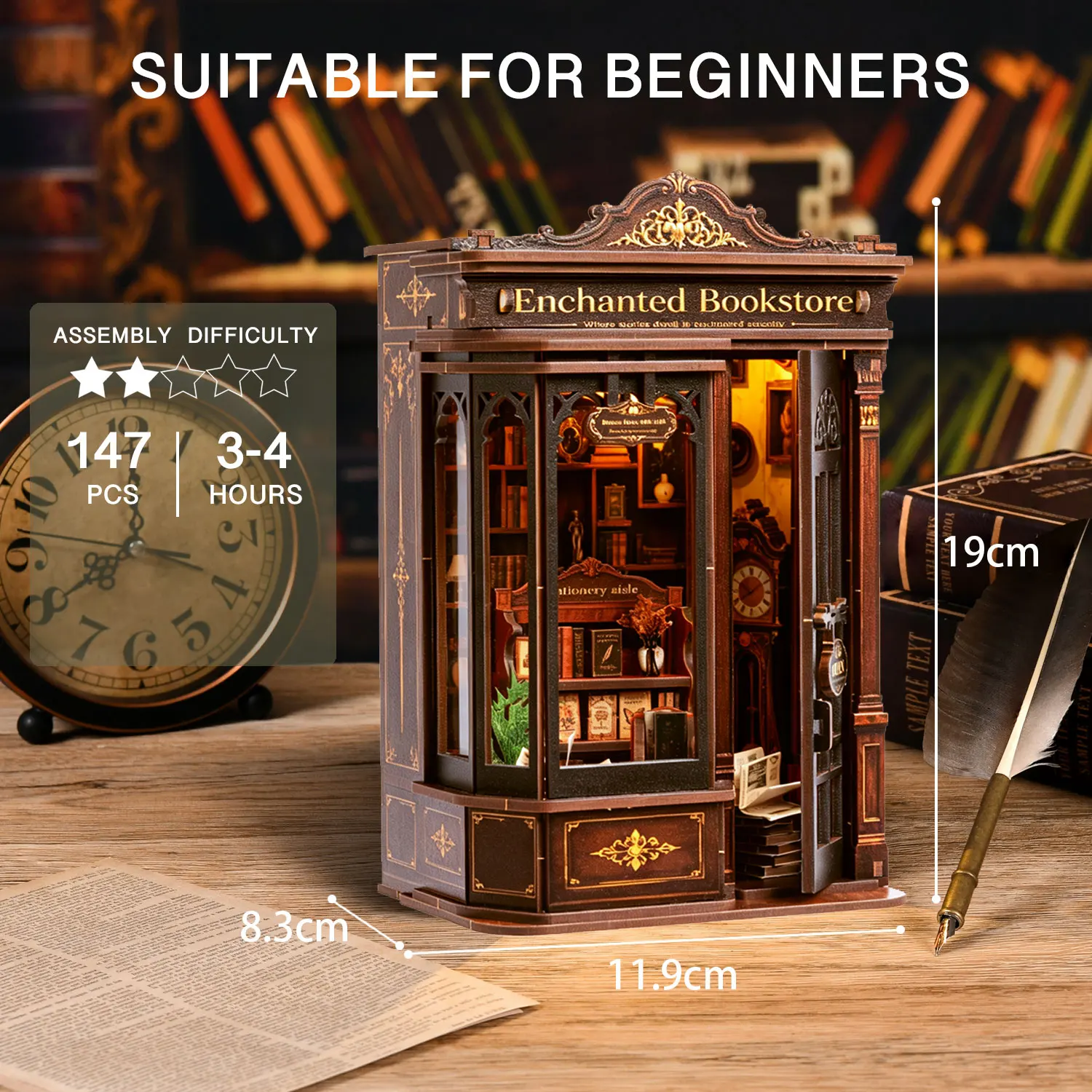 DIY 3D Puzzle Book Nook Kits Wooden Miniatures Dollhouse Bookend Home Decor Booknooks Craft Kit for Friends Birthday Gifts