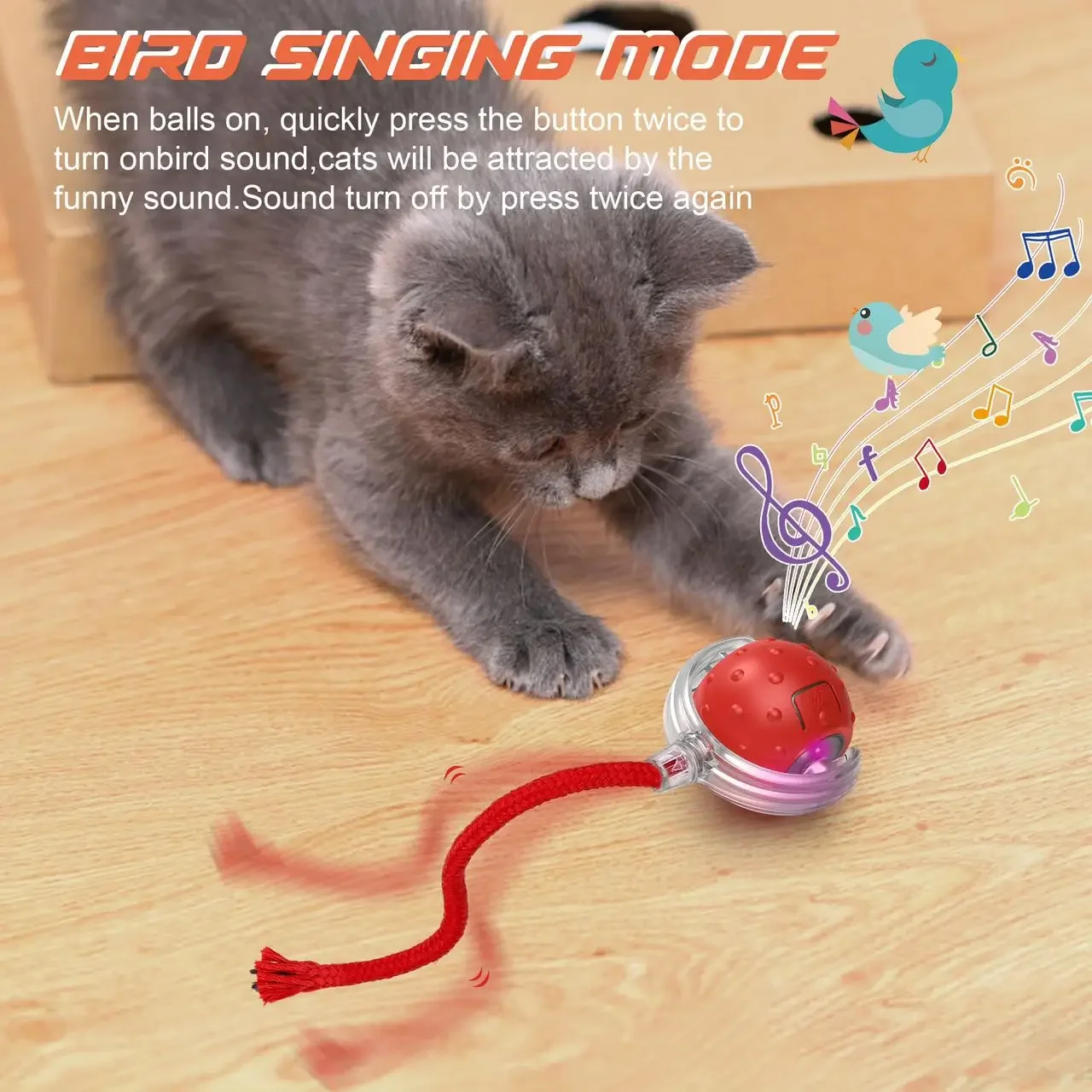 Cat Rolling Ball Bird Chirping Interactive Cats Toys Motion Sensor Cat Toy Balls Random Rolling Pet Kitten Teaser Long Tail Toys