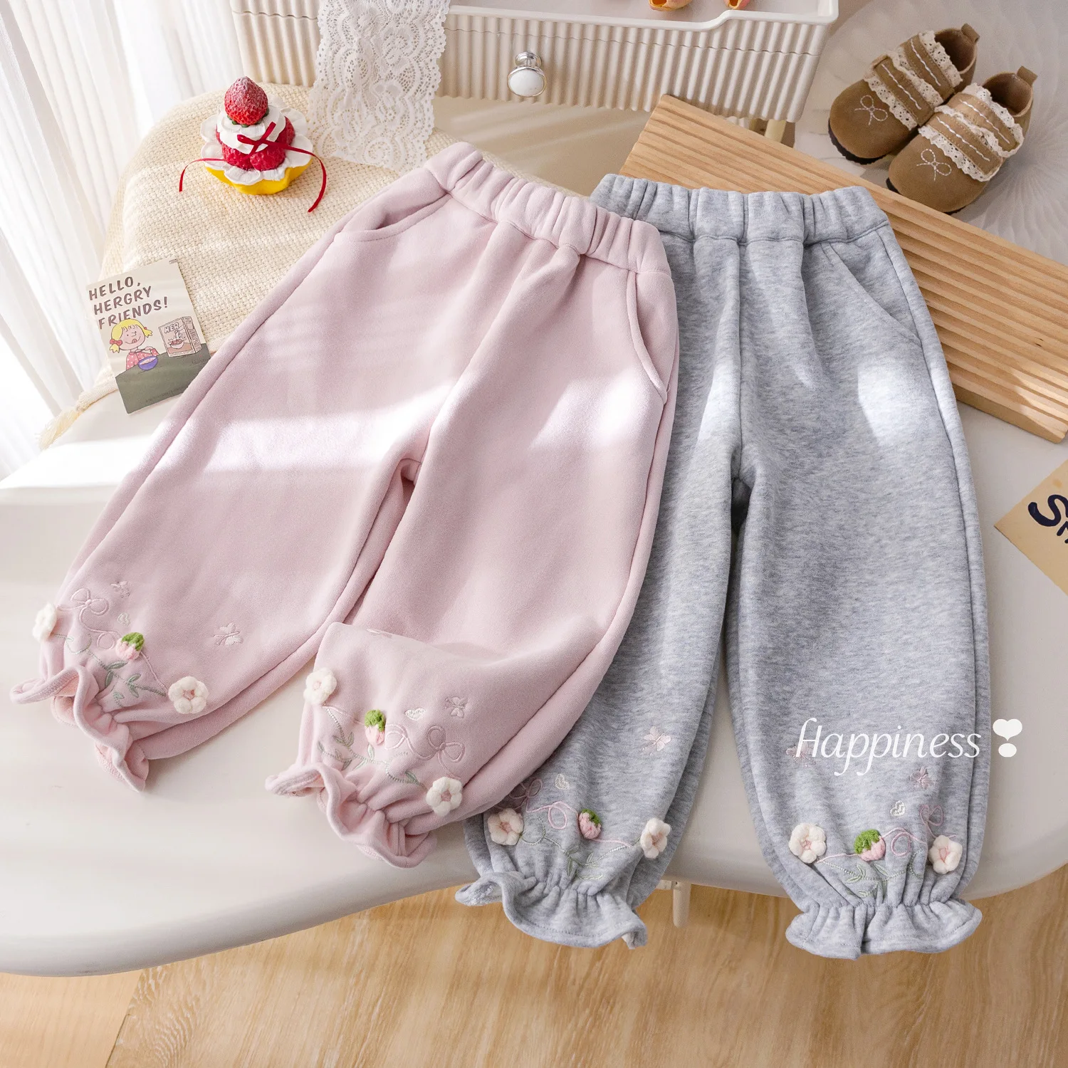 

Toddler Girls Pant Flower Embroidery Kids Baby Girls Trouser New Winter Casual Elastic Waist Thick Warm Little Girls Jogger Pant