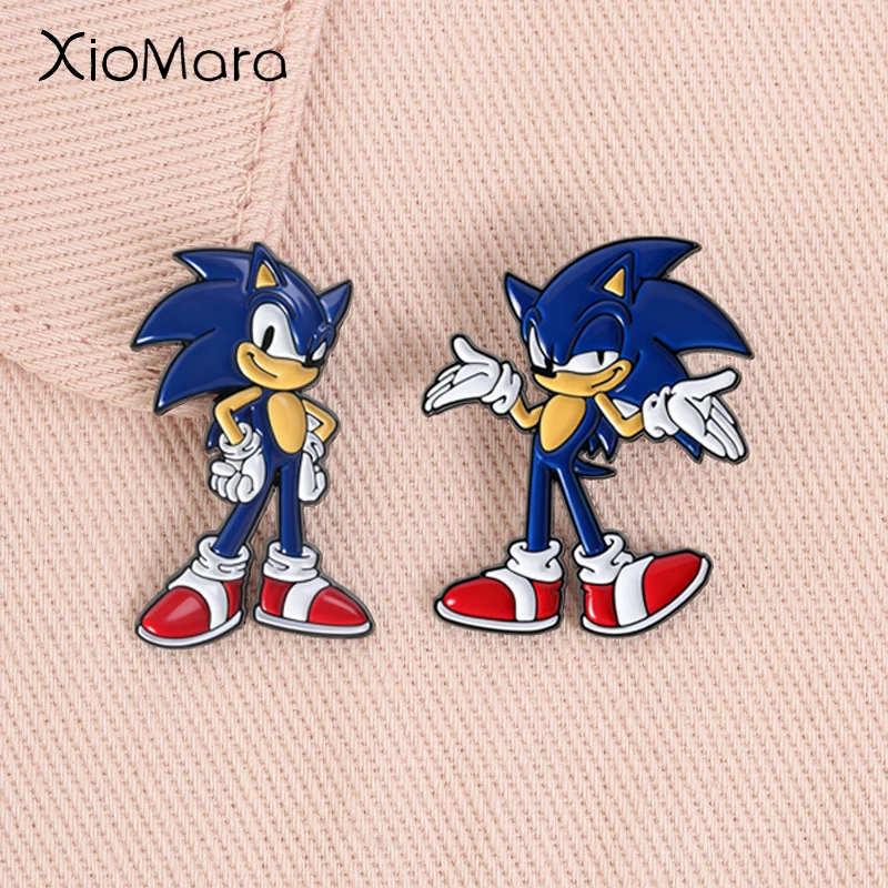 Pins de esmalte de personajes de películas de ciencia ficción animadas, de dibujos animados de Sonic el erizo azul, de comedias, juegos de acción y aventura, broche, insignia de solapa, joyería, regalo
