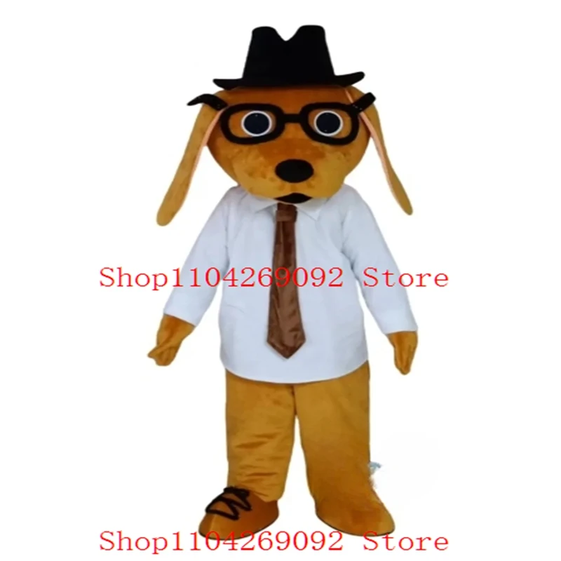 

High Quality Brown Hound Dog Adult with Glasses Mascot Costume Cartoon Animal Cosplay Costume Adult Christmas Holiday family