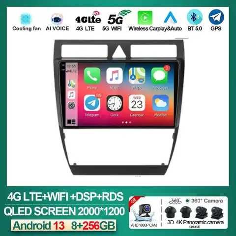자동차 라디오 안드로이드 13 아우디 A6 C5 1997-2004 S6 1999 – 2004 RS6 2002 – 2006 멀티미디어 플레이어 2Din Carplay 스테레오 GPS DVD 없음