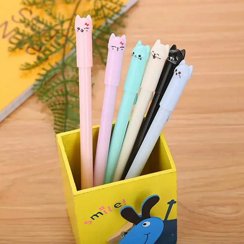 Korean Cute Cartoon Cat Expression Gel Pen 0.5mm Black Ink Quick Dry Student Homework Test Neutral Pen Kawaii Stationery