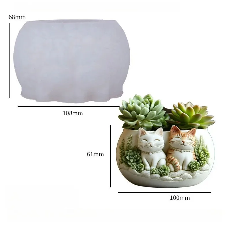 

Concrete Succulent Plan Flower Pot Pen Holder Mold Cat Relief Flowerpot Resin Silicone Mold Animal Candle Jar Molds Home Decor