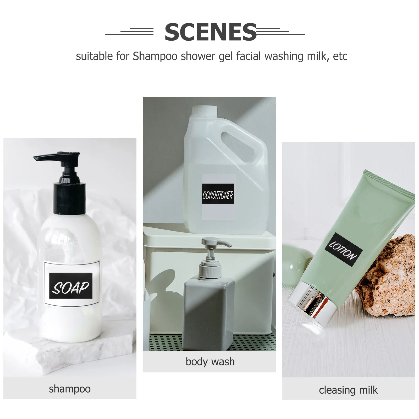 

3 Sheets Waterproof Bathroom Dispenser Stickers For Soap Shampoo Hand Wash Bottle Classification Label Stickers