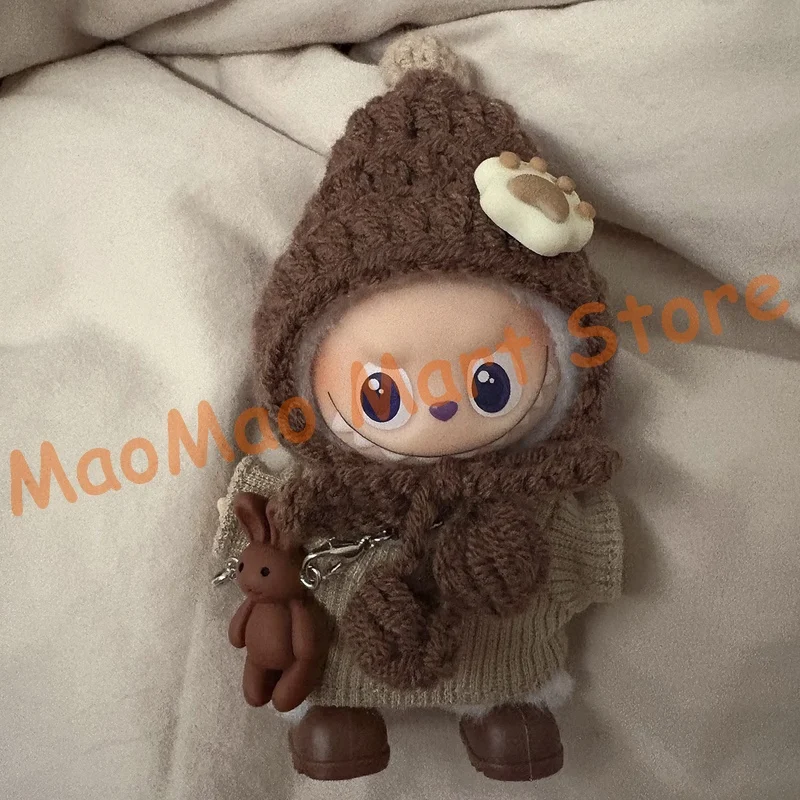 الملابس ل 4.0Labubu لطيف القط مخلب محبوك ملابس دمى مجموعة 10 سنتيمتر استبدال الزي مع محبوك قبعة سترة كومبو الرمز السري