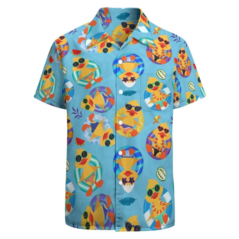 Classic 3d Print Palm Ducks Hawaiian Shirt For Men Retro Party Vacation Shirt Short Sleeve Button Up Shirt Street Beach Clothing