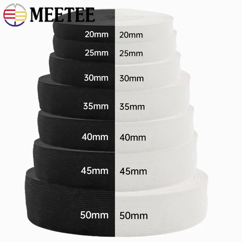 

10Meters 20-50mm Nylon Elastic Band Black/White Rubber Bands HairBand Elasticity Tape Mask Streth Strap DIY Sewing Accessories