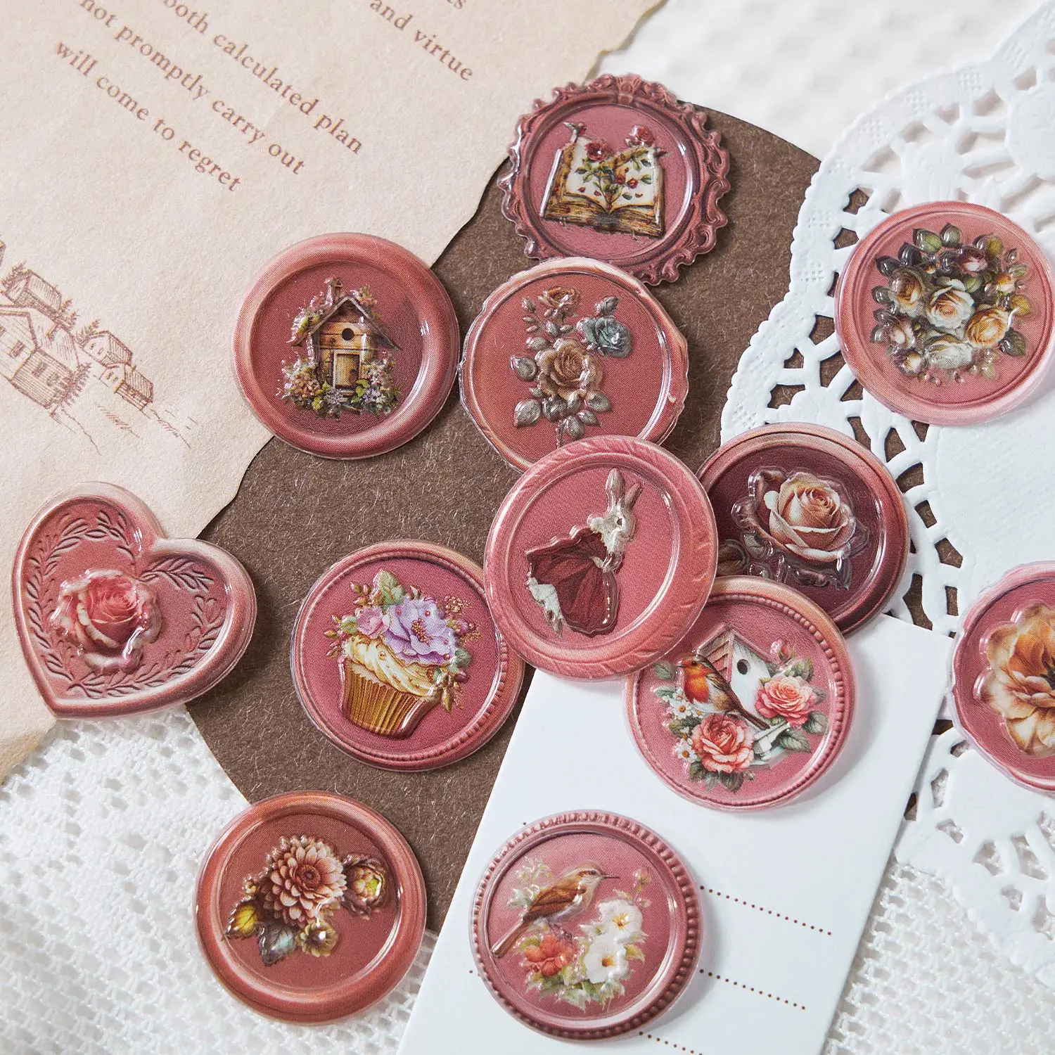 15pcs Soft Light Imprint Series Retro 3D Relief Fire Paint Dropping Adhesive Stickers Envelope Sealing Stickers