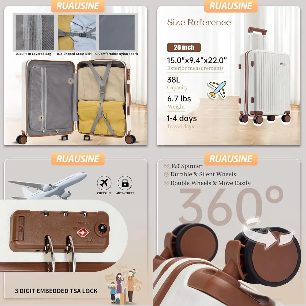 Легкий твердый чемодан-спиннер с замком TSA, белый