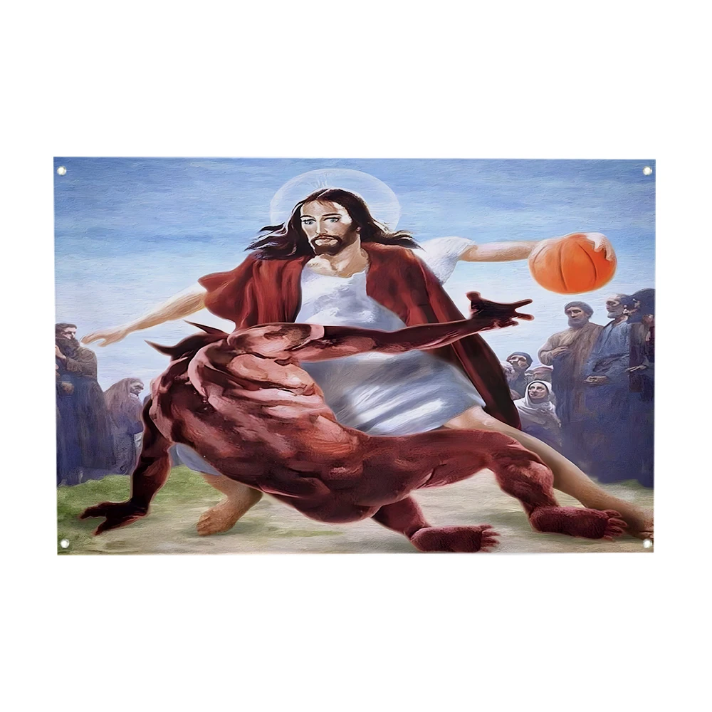 3Jflag  90x150cm God plays basketball Flag Poster Men's Cave Wall tapestry With Brass Grommet Suitable For University banner