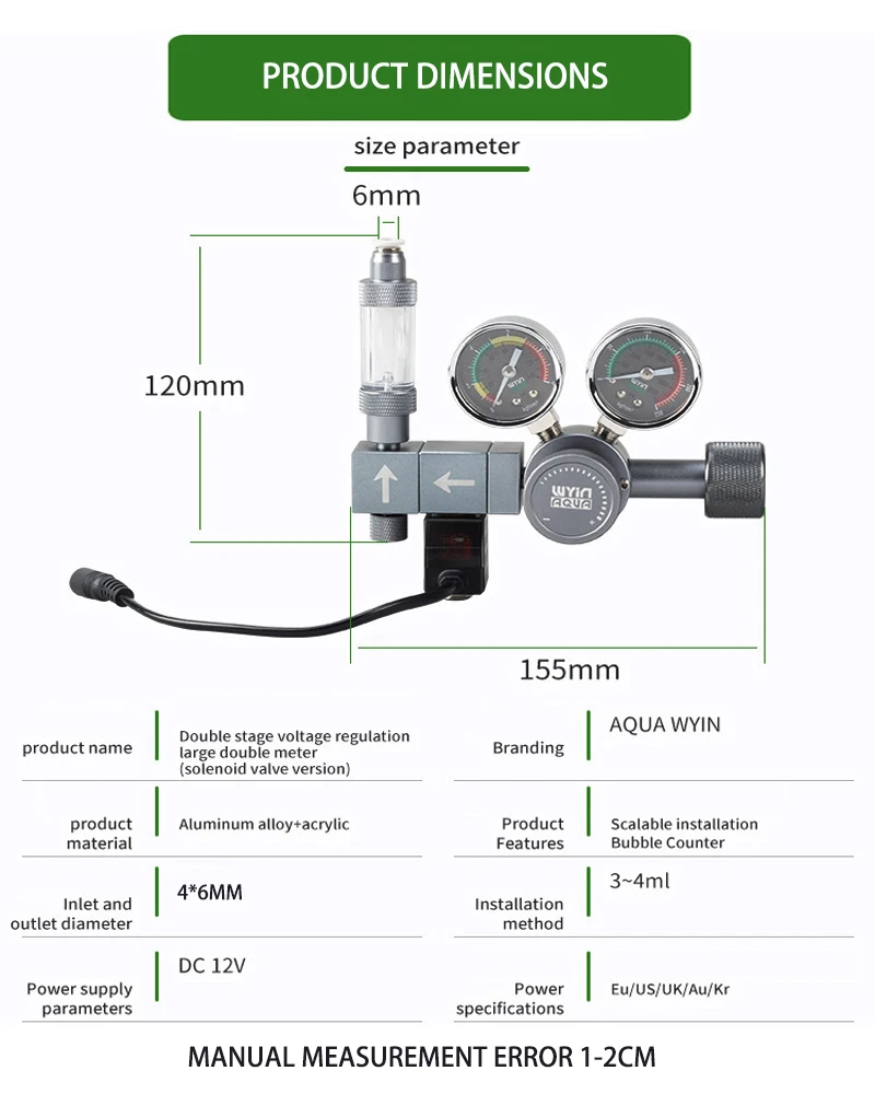 Aquarium DIY Co2 regulator dual stage pressure regulating valve Co2 multi splitter output fish tank Co2 pressure reducing valve