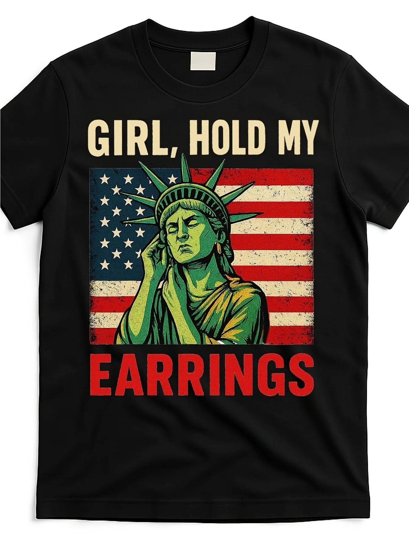 Statue of Liberty Earrings Combat Mode T-Shirt_Ghm7516802-At_ Black Product Image Gift, Unisex, Soft Breathable Lightweight- Crew Neck Regular Fit- Machine Washable, Comfortable Crew Neck Short Sleeve Printed T-Shirt