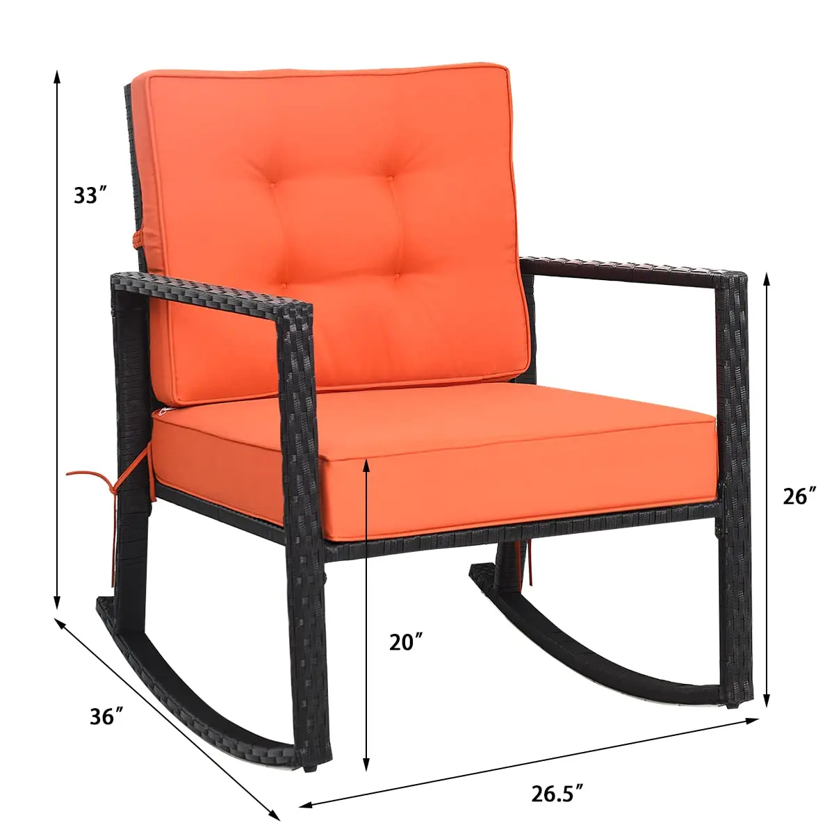 Wicker Rocking Chair, Outdoor Rattan Rocker Chair with Heavy-Duty Steel Frame, Patio Furniture Seat with 5” Thick, Customized