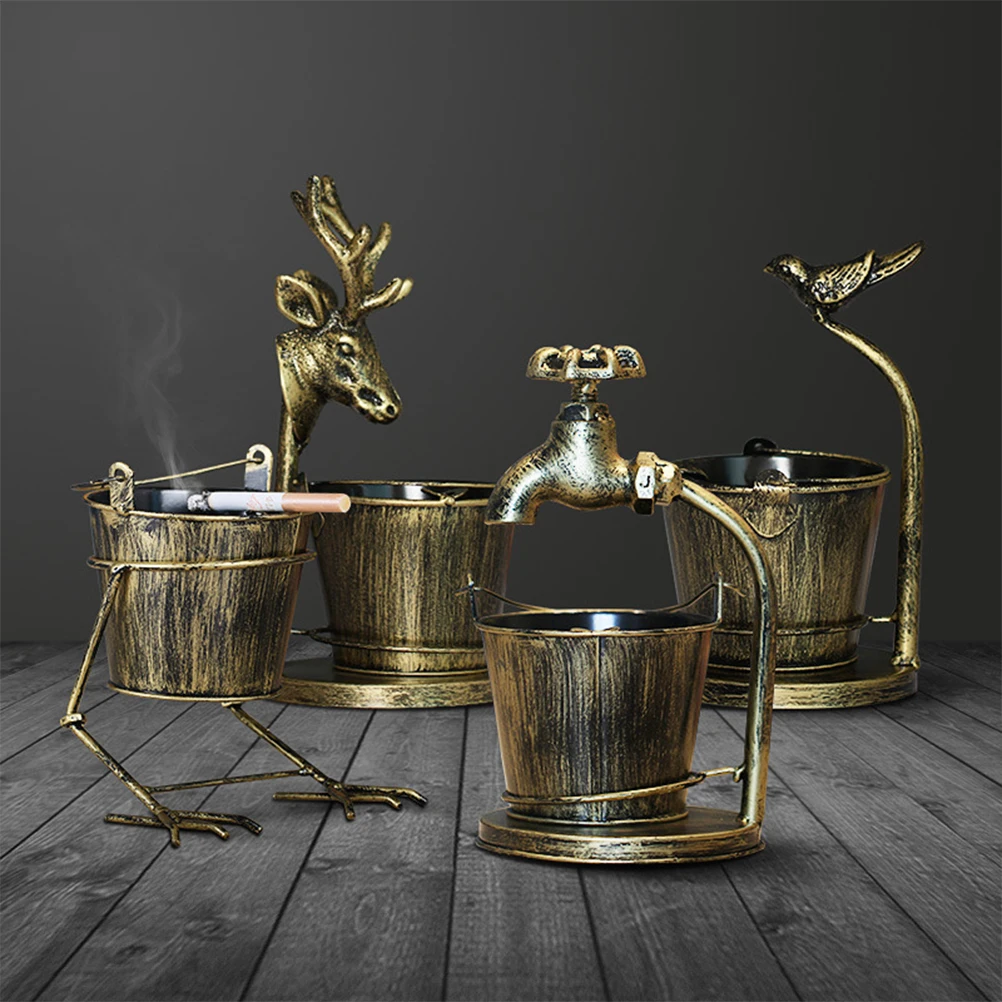 

1pc Creative Faucet Ashtray Iron Water Barrel Design Retro Vintage Cigarette Holder Smokeless Decorative Desktop Art for Home