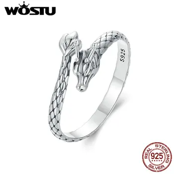 WOSTU ヴィンテージ 925 スターリングシルバードラゴンオープニングリング女性のためのラッキーゴシック動物スタッカブルリングパーティーパンクヒップホップギフト