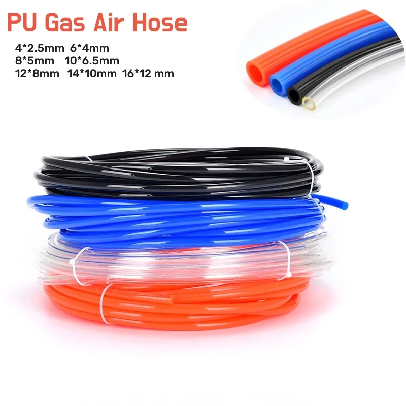 1/5/10Meter PU Gas Air Hose Tubing Compressor Transparent Blue Red Black Polyurethane 4/6/8/10/12/14/16mm Pneumatic Pipe Tube