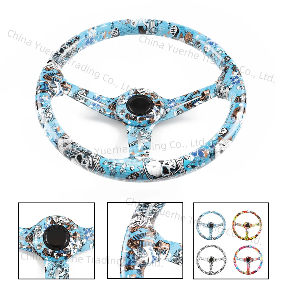 

Car Modification 14inch Acrylic CartoonSteering Wheel Anime Racing Competition Quick Release Graffiti Steering Wheel Accessories