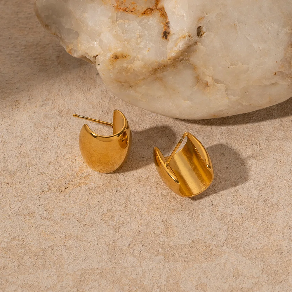 Stainless Steel PVD 18K Gold Plated Tarnish Tube Shape Hoop Earrings For Woman Jewelry Wholesale Summer Trendy