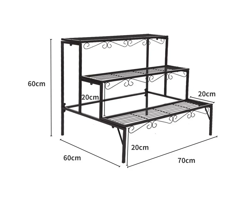 2026 3 Layer Farmhouse Eco-Friendly Metal Storage Rack Steel Pallet Rack Outdoor Garden Wrought Iron Flower Pot Stands