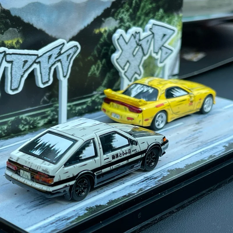 In Stock new Timemicro 1/64 Ae86 Rx-7 Initial D Manga Color Scheme Die-Cast Alloy Collection Decorations Ornaments Model Car Toy