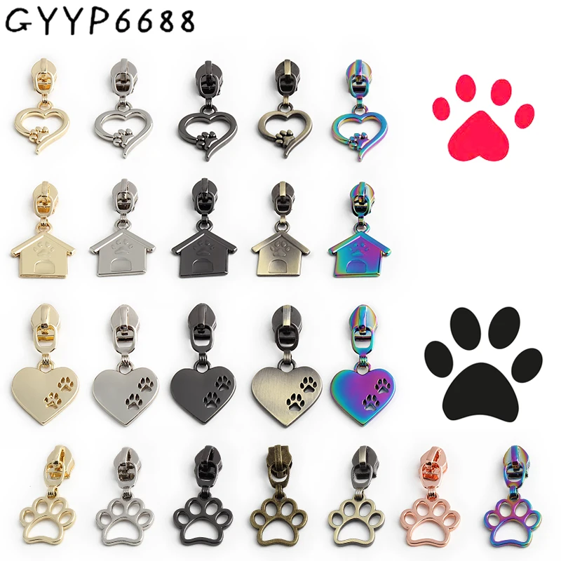 

10-50-100PCS Love Paw Shape 5# Nylon Detachable Zipper Slider Head For Shoes Clothes Bags Zippers Puller Replacement Accessories