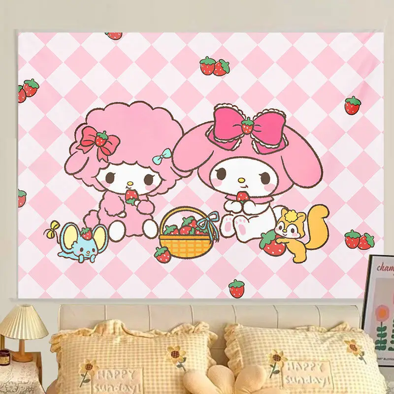 Sanrio Cartoon Hanging Cloth for Girls, Melody Background Cloth for Bedroom, Cute Wall Cloth for Girls, Sanrio and Kulomi