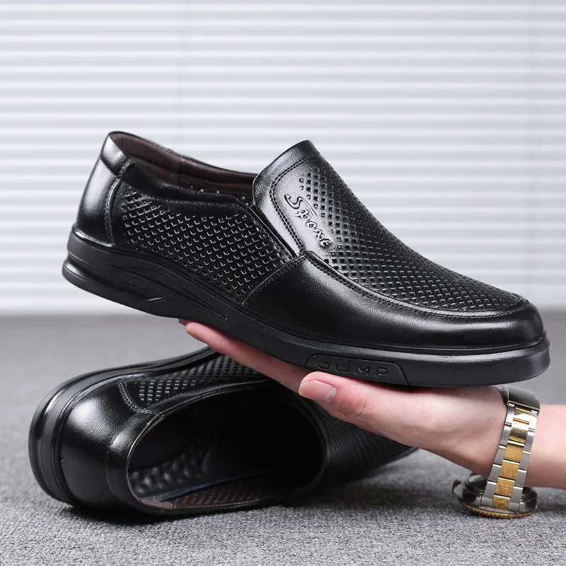 Genuine Leather Shoes Men Summer Footwear Cow Leather Mens Casual Shoes Brand Male Business Shoes Black Big Size 45 A4386