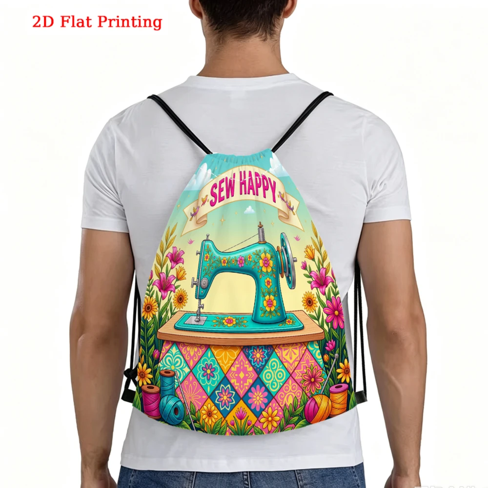 Sew Happy Floral Sewing Machine Drawstring Bag, Travel Shoe Bag, Fitness Sports Backpack, Outdoor