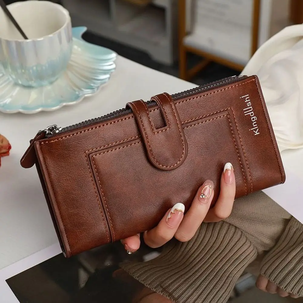 

Fashion Korean Style Biofold Long Wallet Solid Color PU Leather Large Capacity Wallet Multi Card Solt Vintage Clutch Bag Outdoor