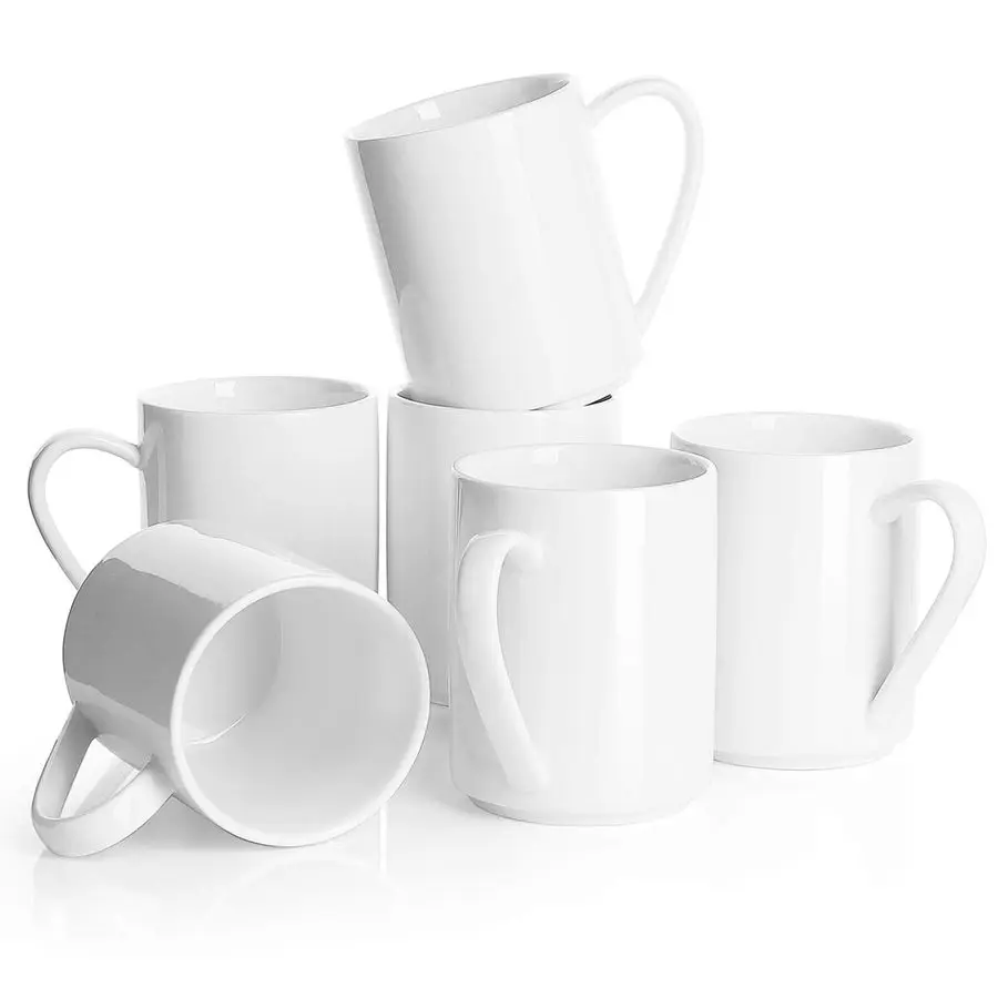 

White Coffee Mug, Porcelain 11 Oz Coffee Mugs Set of 6, Ceramic Coffee Cups with Handle for Coffee, Tea, Cocoa, Cappuccino, Latt