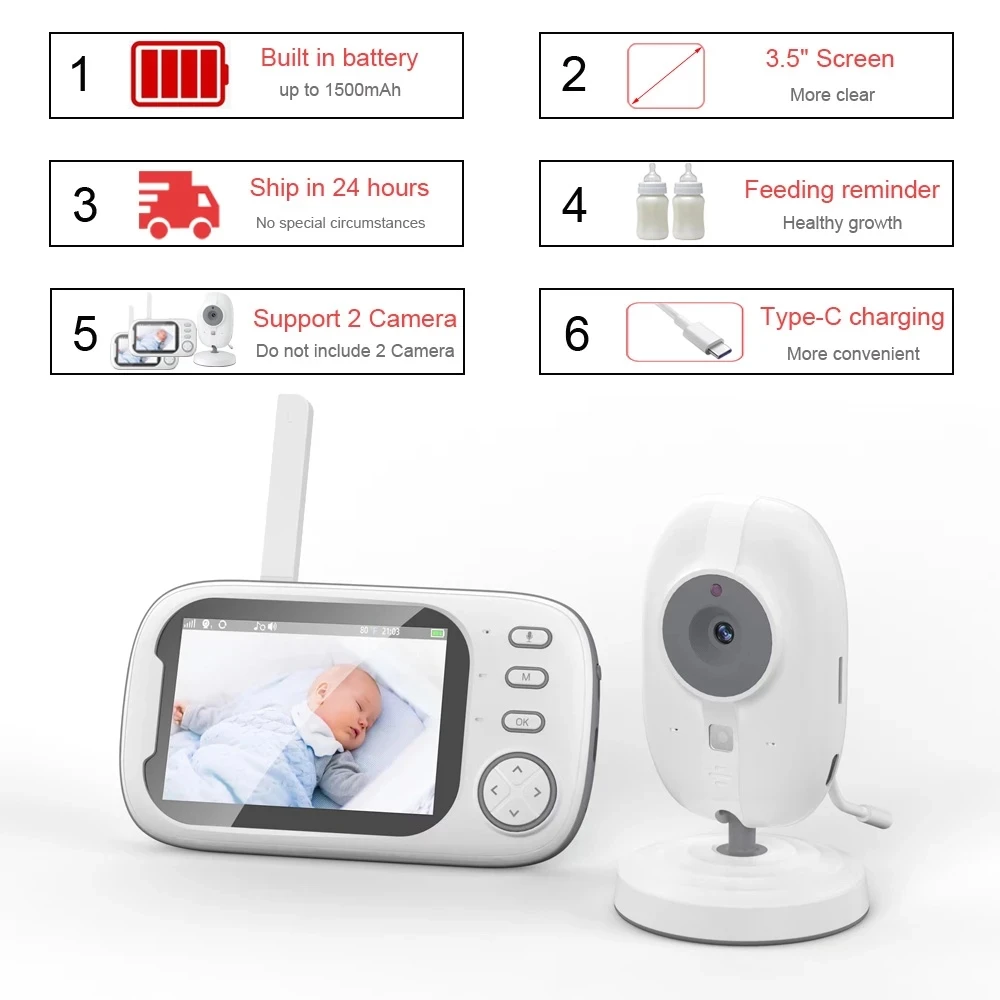 Baby Monitor With Camera 3.5 inch LCD Electronic Babyphone 2 Way Audio Talk Night Vision Video Nanny Radio Baby Camera Feeding