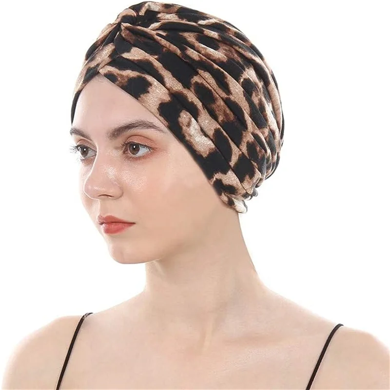 Turbante atado com estampa floral para mulheres, pele de cobra leopardo, lenço muçulmano, nó torção, boné indiano, bandanas senhora, acessórios para cabelo