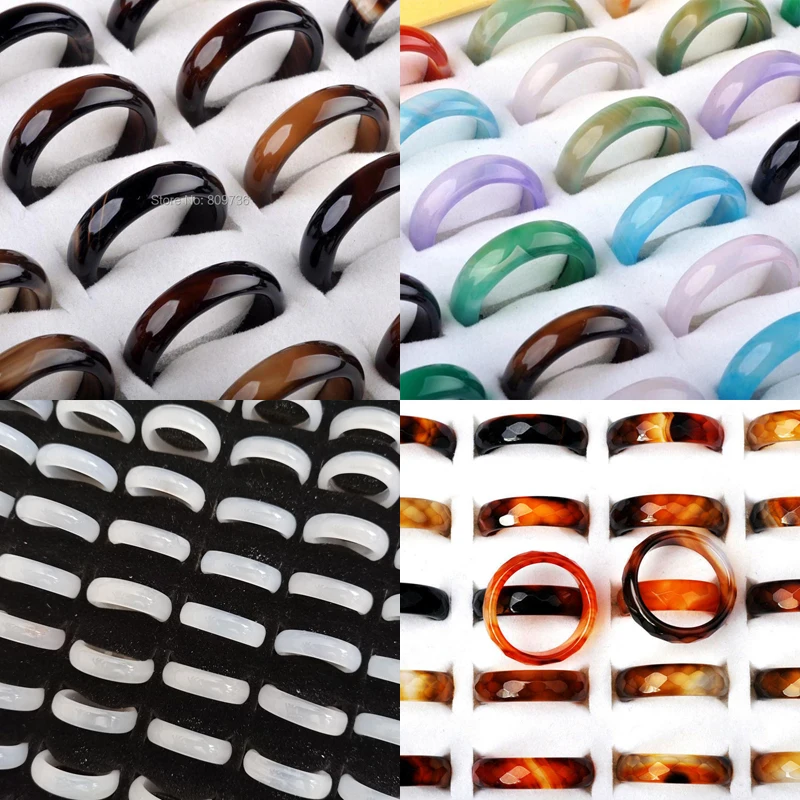 NEW 50Pieces Women\'s Fashion Rings Coffee White Colorful Agate Jewelry Bands Wholesale Lot Party Gifts