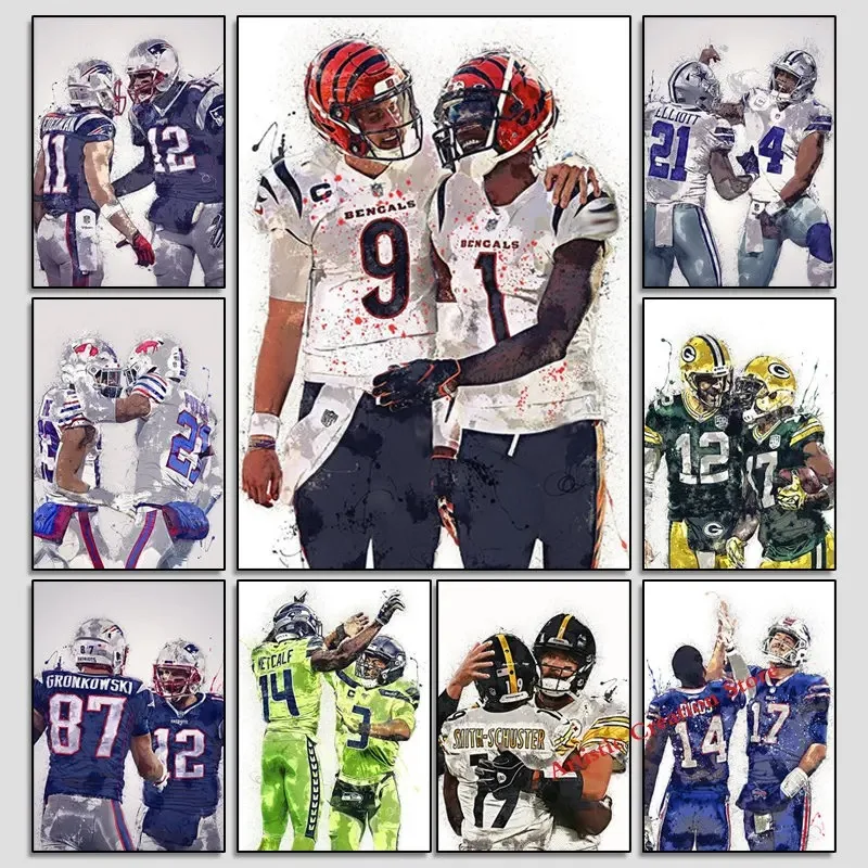 Abstract Colorful Football Athlete Brady Buffalo Bills Poster  Canvas Print Wall Pictures Bedroom Kids Gift Home Deco