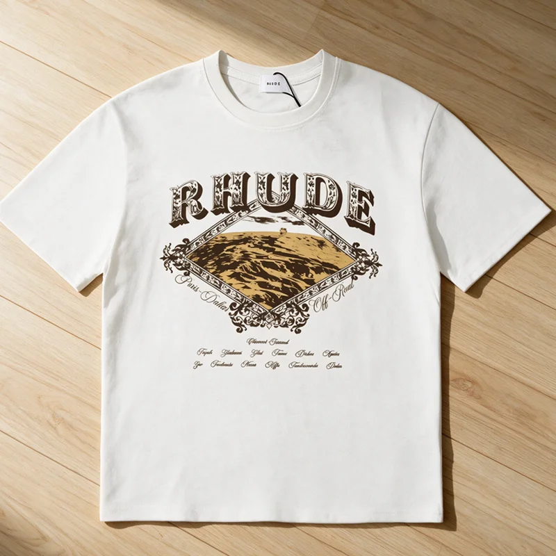 New Arrivals Streetwear Men Rhude T-shirt Summer Unisex Casual Letter Print High Quality Short Sleeve Tops