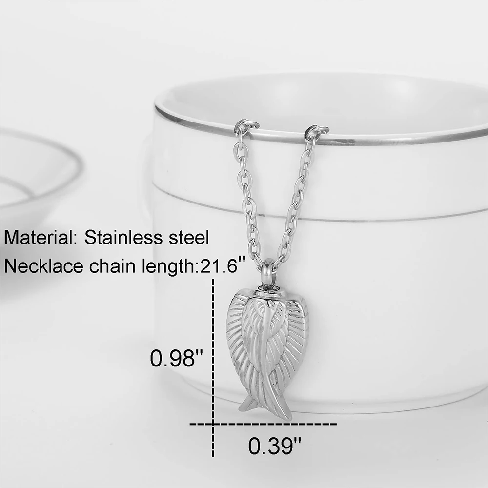 Angel Wing Necklace Stainless Steel Silver Guardian Angels Wing Pendant Cremation Jewelry Memorial Ashes Holder Necklace