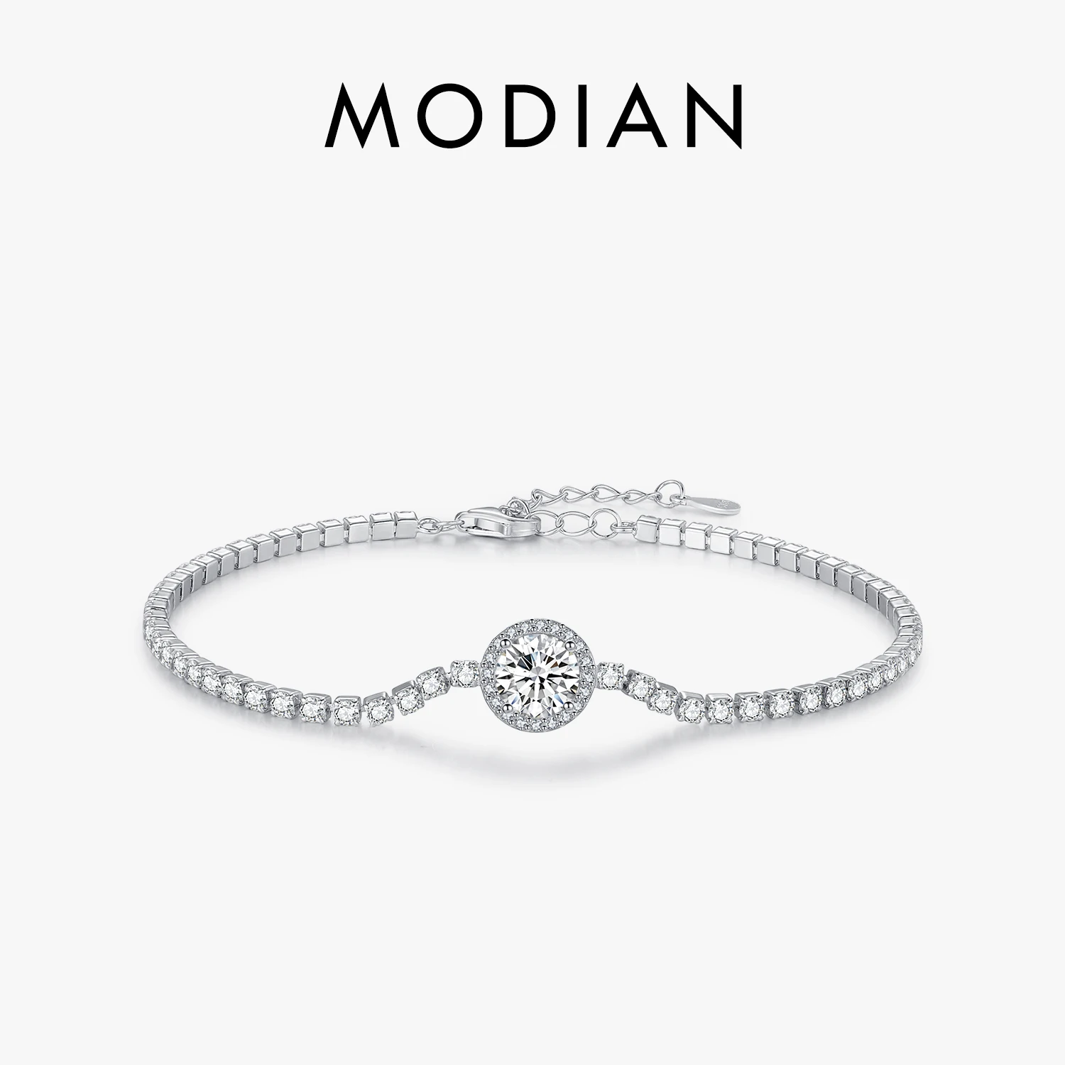 

MODIAN 925 Sterling Silver Sparkling Halo Clear Cubic Zirconia Tennis Bracelets Luxury Wedding Engagement Fine Jewelry For Women