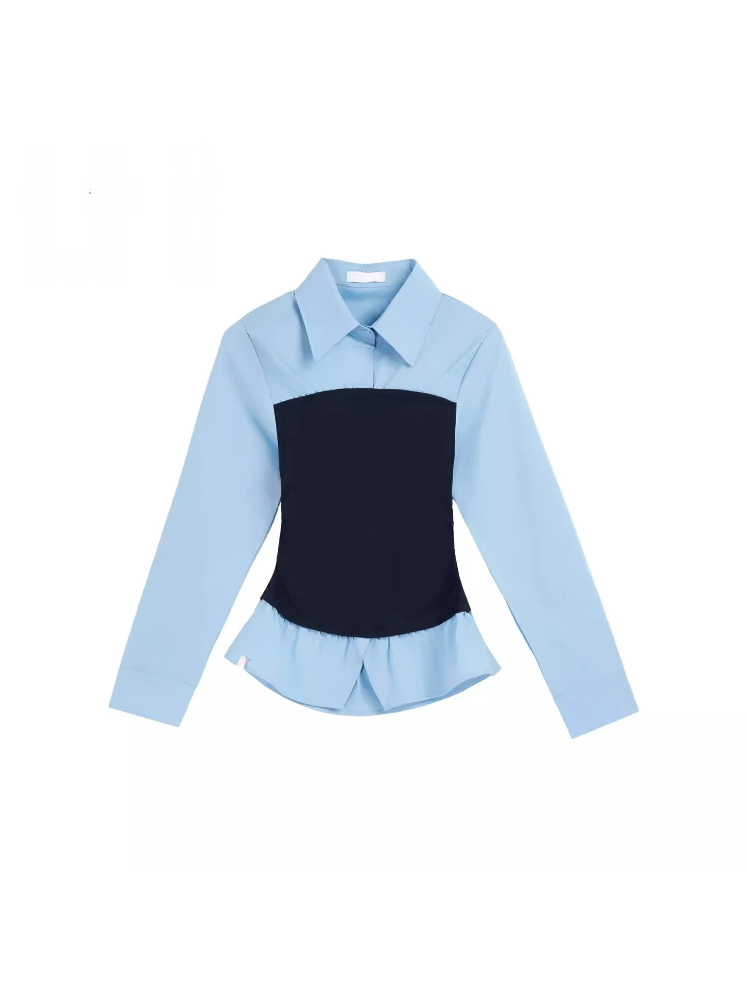 

Blue Long Sve Slim Fit irt Women's Spring Autumn New Sle Waist Cinched Two-Piece Look Casual Sle Polyester Fiber