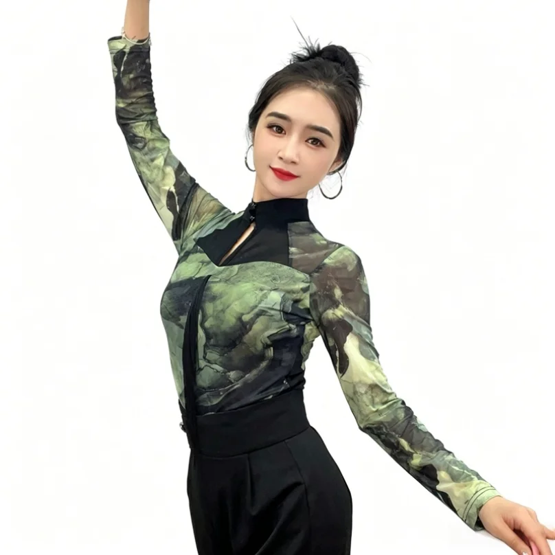 

Adult Latin Dance Dress for Women Long Sleeves Leotard Top Cha Cha Ballroom Dancing Costume Practice Dancewear