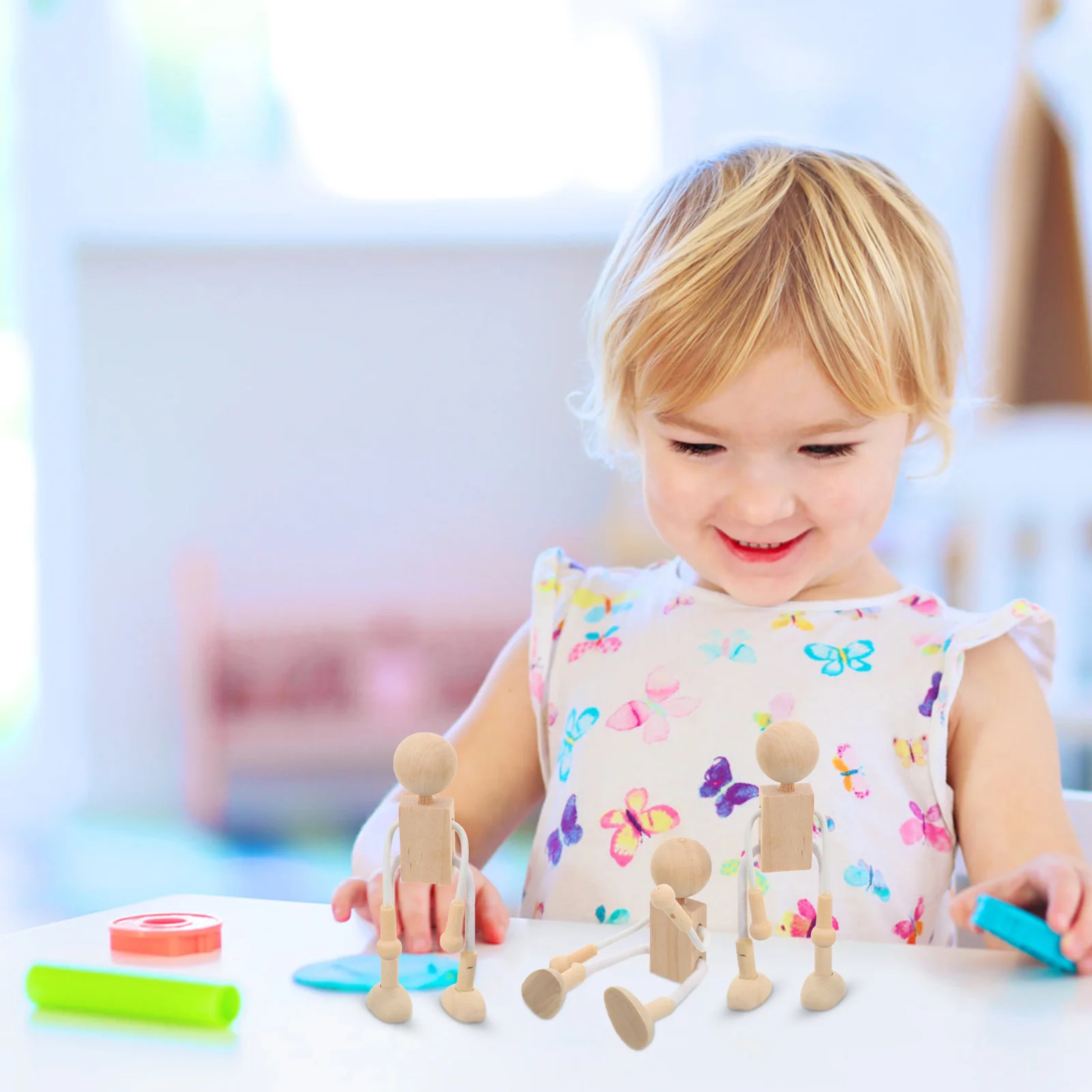 4 قطع من الروبوتات الخشبية غير المكتملة ذاتية الصنع، حرفة إبداعية Mdf ناعمة للأطفال، لوحة تعليمية لتزيين سطح المكتب، بني فاتح #6