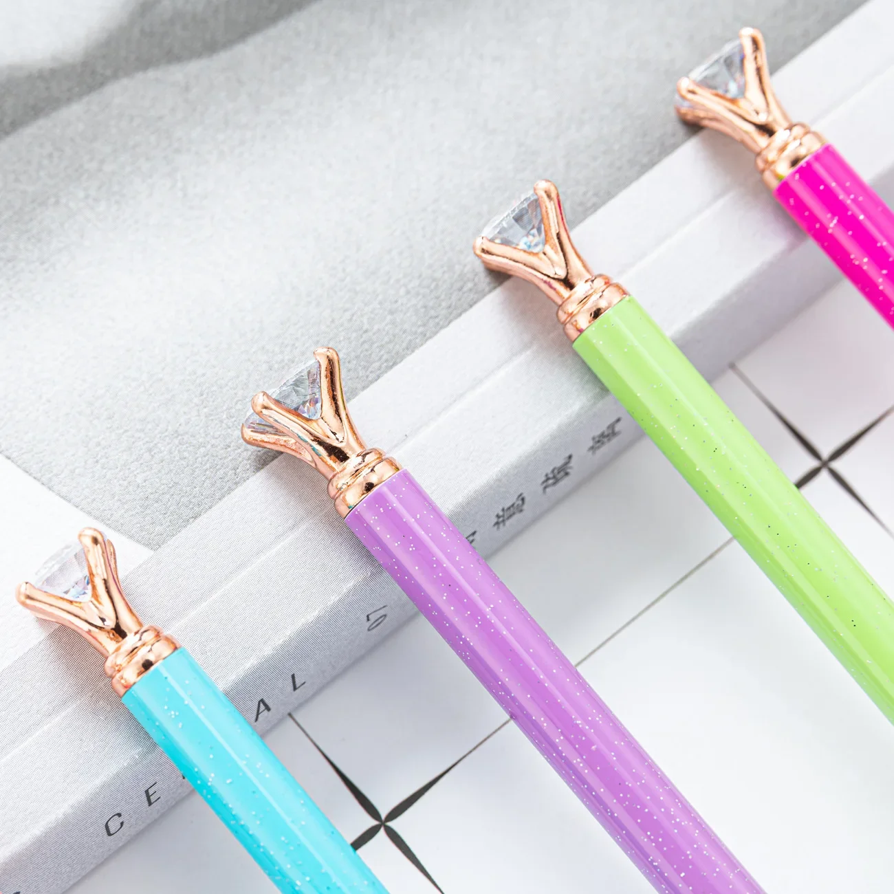 20pcs Engrave Name Metal Pen Gradient Diamond Ball Pen Office Stationery Gift Advertising Pen Printing Logo Diamond Luxury Pen