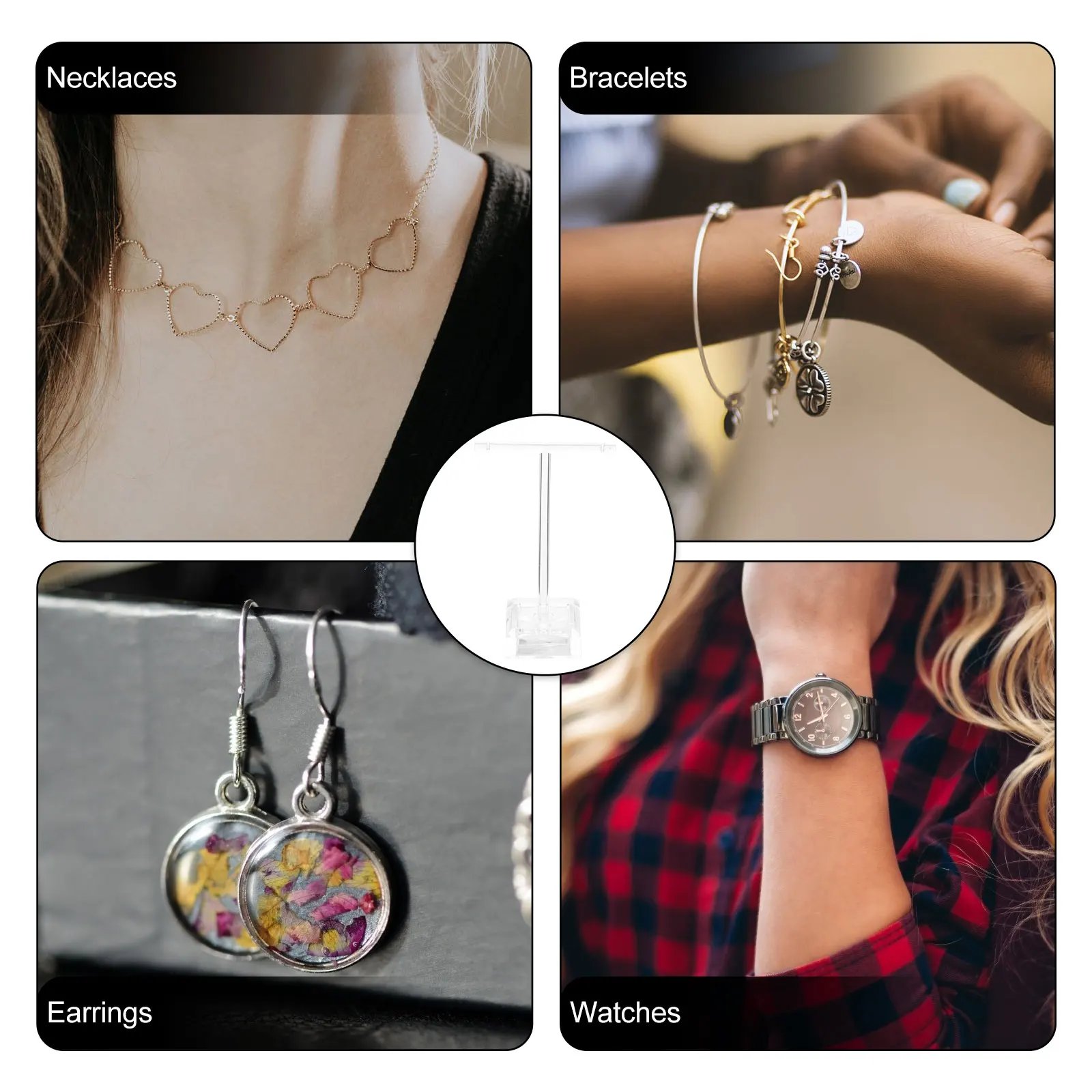

2Pcs Acrylic Earring Display St Necklace Bracelet Ring ganizer Strong Structure Elegant shaped Watch Holder Home Store
