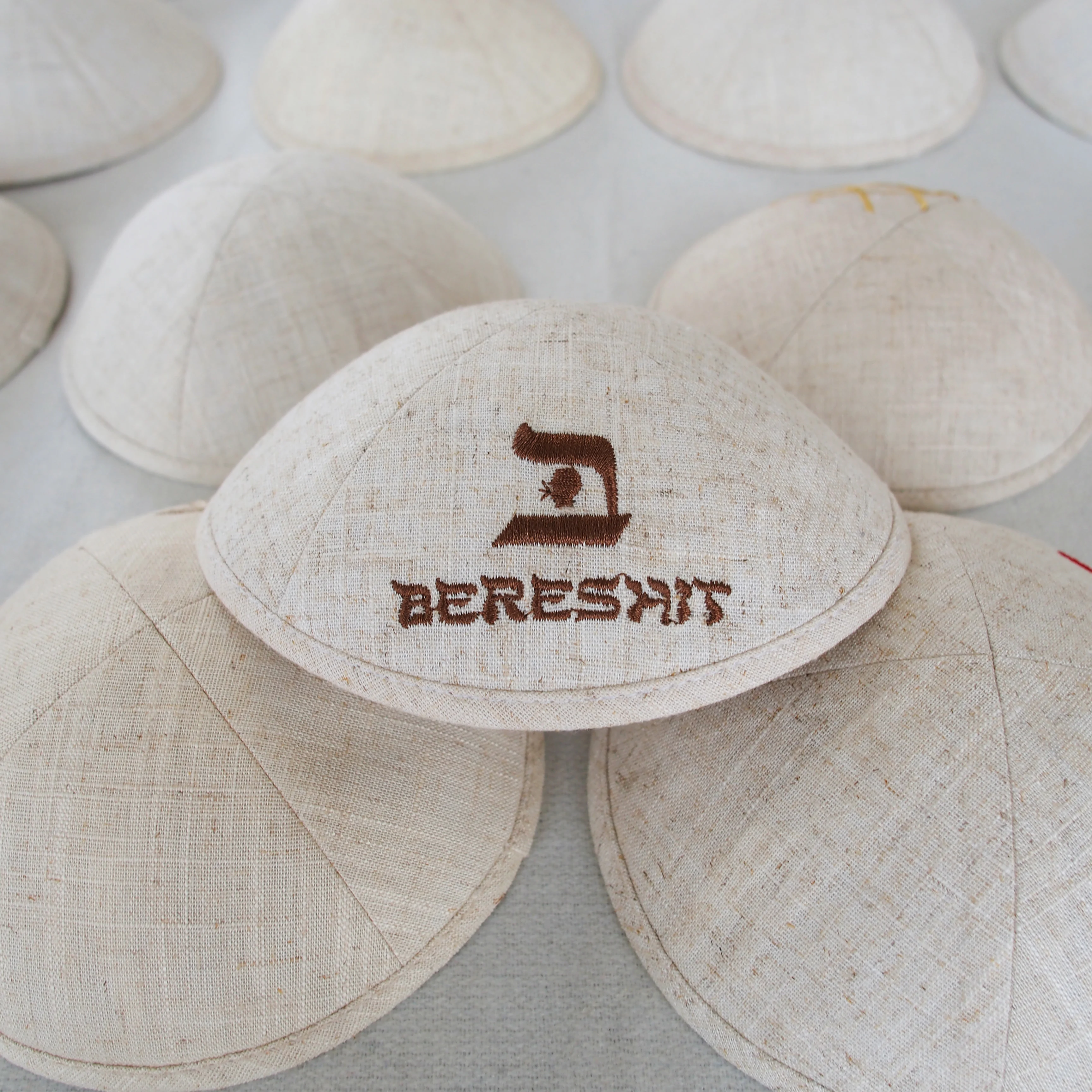 

Custom embroidery linen kippah Jewish Ahava customize kippot for wedding bat mitzvah judaica gift yarmulke